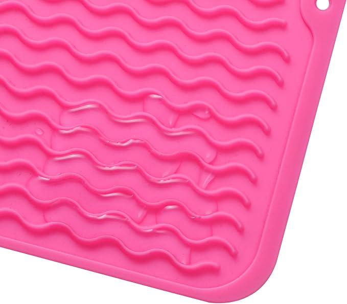 MicoYang Silicone Dish Drying Mat — Quick-Dry Ridges Counter & Sink Pad, Heat-Resistant Trivet to 450°F, Non-Slip & Dishwasher Safe, Roll-Up Storage, 18 Colors & 9 Sizes (Rose, 16"×12")