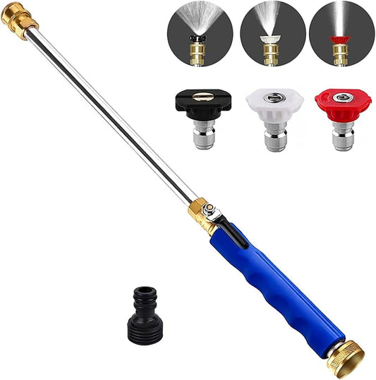 Jet Nozzle High Pressure Hose Nozzle, 18” Hydro Jet Water Hose Nozzle | for Garden Hose with 3 Nozzles & Hose Quick Connectors, Power Washer Wand for Cleaning Patio, Car, Window, Blue