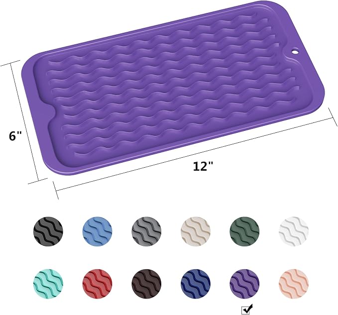 ZLR Silicone Sink Caddy Tray (6" x 12" / 153 x 305mm) - Narrow Sponge Holder for Kitchen Counter - Waterproof Dish Drying Mat, Non-Slip Soap Dispenser Mat & Bathroom Vanity Organizer (Meadow Violet)