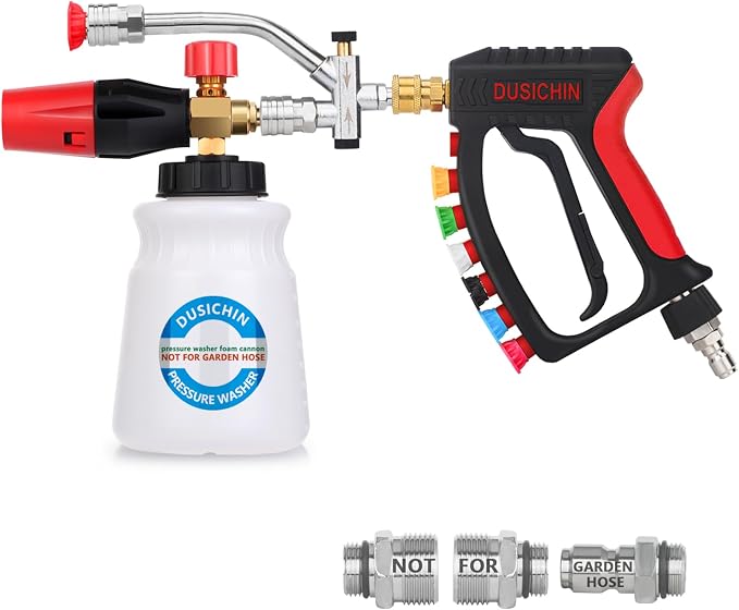 Pressure Washer Gun Swivel Joint 4000 PSI Snow Foam Cannon Dual-Ended Shift Valve 7 Nozzles, Foam Lance Kit Dual Connector 7 Pressure Washer Tip holders 3/8“ Fitting M22-14 M22-15 DUS2913