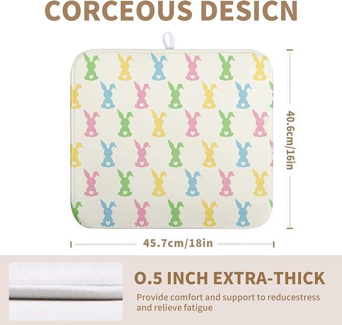 Easter Bunny Dish Drying Mat Colorful Cute Rabbits Kitchen Drying Mat Spring Microfiber Dish Dryer Pad Absorbent Reversible Dish Drainer Rack Mat Washable Dish Mat for Kitchen Countertop 16x18 Inch