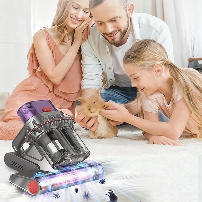 RAINPOT Saker Powerful UV Bed Vacuum Cleaner| Mattress Vacuum Cleaner with Hot Air| 14kPa Suction Power with HEPA Filtration| High-Frequency Tapping & Smart Dust Sensor for Bed,Couch,Fabric Cleaning