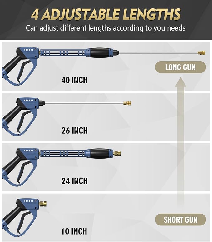 Pressure Washer Gun and Hose Kit, 4800PSI Flexible & Kink-Resistant - Steel Braided & Durable High Power Washer Hose 100 FT with 3/8" Swivel Quick Connector and M22 14mm Adapters & 5 Nozzles