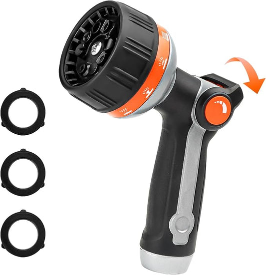 BIBURY Garden Hose Nozzle Sprayer, Heavy Duty Metal with 10 Spray Patterns | High Pressure, Thumb Flow Control, On/Off Valve, Leak Proof, Ideal for Watering Plants, Lawns, Car & Pet Washing