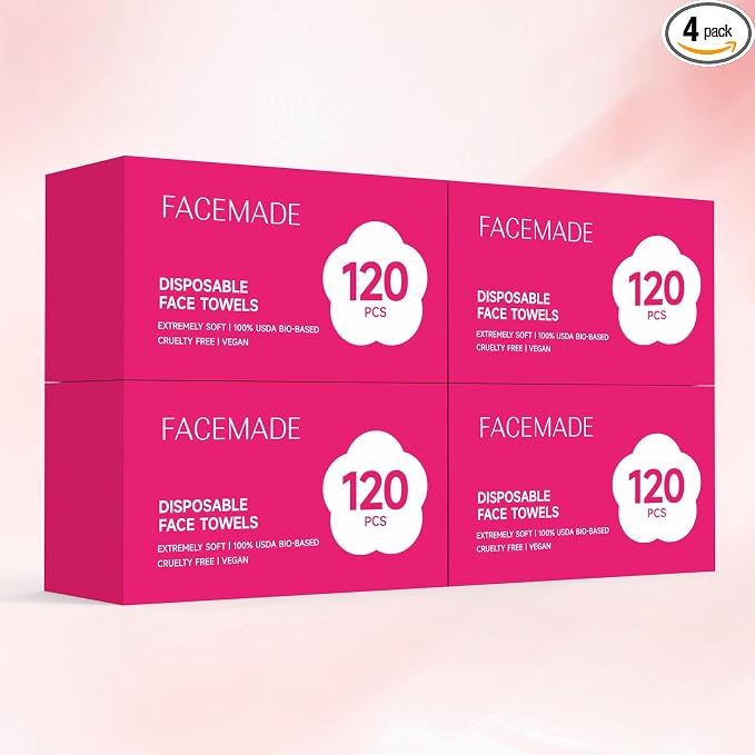 FACEMADE 480 Count (4 Packs) Face Towels Disposable | Mega Value Pack | Lint-free and Odor-free | Perfect for Remove, Cleanse and Dry