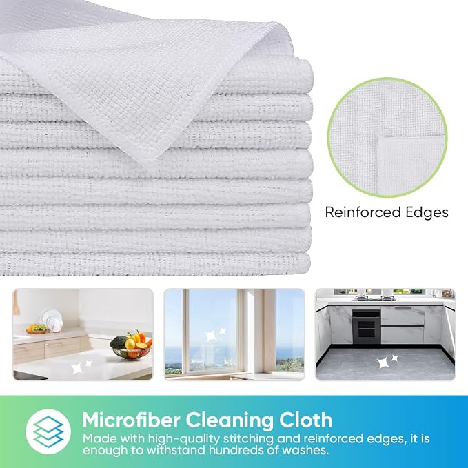 HOMEXCEL 24PK Microfiber Cleaning Cloth, Cleaning Rag for Home, 11.5x11.5in | Reusable, Lint Free, Scratch-Free and Highly Absorbent Towels for Kitchen, Window and Glass, Cars, White