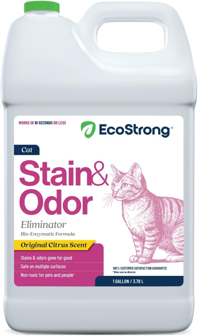 Eco Strong Cat Stain And Odor Remover| Enzyme Urine Odor Neutralizer - Stain Remover for Carpet, Litter Boxes, Bedding, and Laundry [Citrus Scent Gallon Value Size]