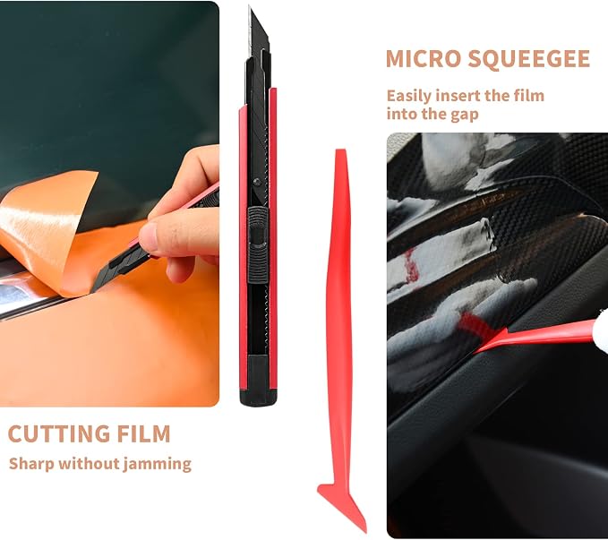 Gomake Vehicle Vinyl Wrap Window Tint Film Tool Kit Include 4 Inch Felt Squeegee, Retractable 9mm Utility Knife and Blades, Zippy Vinyl Cutter and Mini Go Corner Squeegee for Car Wrapping