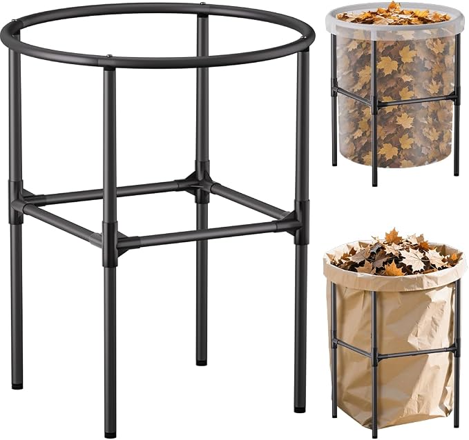 Garden Trash Bag Holder, 30-55 Gallon Outdoor Leaf Bag Holder, L | Lawn Yard Waste Bag Stand Metal Frame Holders with Adjustable Feet, Detachable Legs for Leaves, Yard Waste, Camping (L)