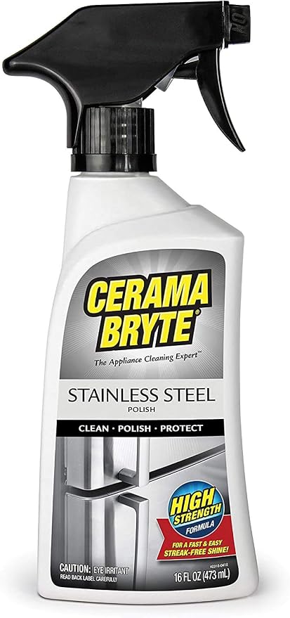 Cerama Bryte Stainless Steel Cleaner, Two 16 oz Bottles & Cloth