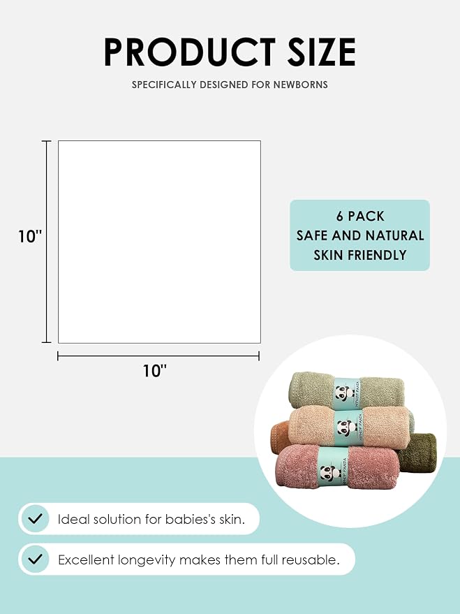 HIPHOP PANDA Baby Washcloths, Rayon Made from Bamboo - 2 Layer Ultra Soft Absorbent Newborn Bath Face Towel - Reusable Baby Wipes for Delicate Skin - Boho Earth Tones, 30 Pack