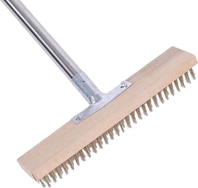 Fabater Stainless Steel Wire Scrub Brush with Long Handle for Deck, Concrete, Patio Floor Cleaning, Heavy Duty Wire Broom Outdoor Floor Scrub Brush, Outdoor Broom for Garden Garage (30cm / 11.8in)