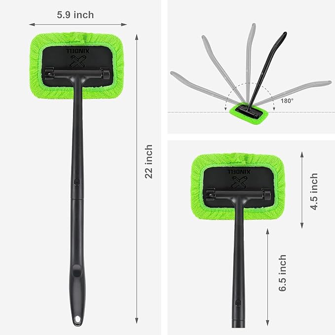 Xindell Interior Windshield Cleaner Tool – Inside Car Window Cleaning Kit with 22“ Detachable Handle, Interior Windshield Squeegee for Clear Vision, Auto Detailing Kit for Car, Home & Outdoor Windows