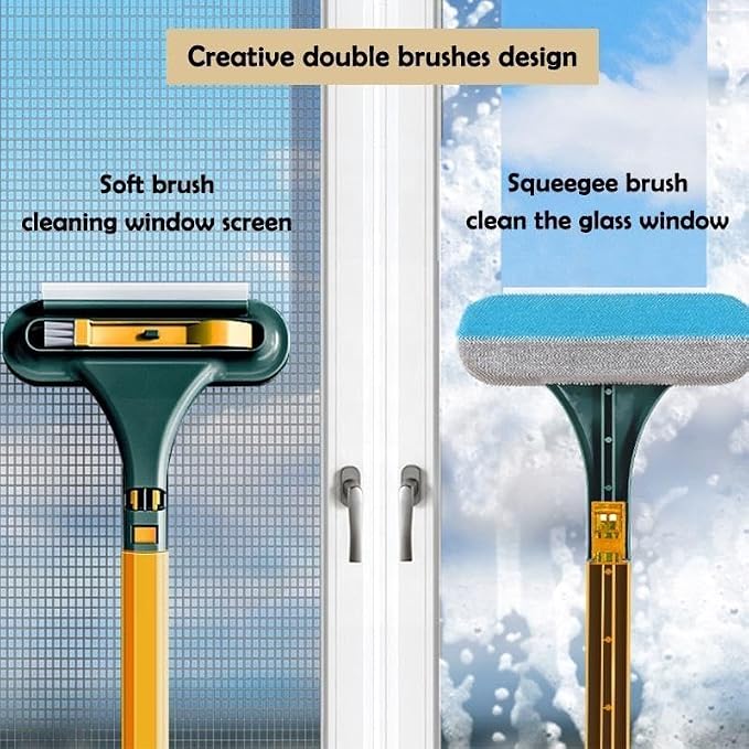 Upgrade Window Screen Cleaner, 2 in 1 Detachable Window Cleaning Brush with Squeegee, Wet Dry Dual-Use Multi-Functional Glass Net Cleaner Tool for Dusty Corners, Patio, Door, Porch Screens (1)