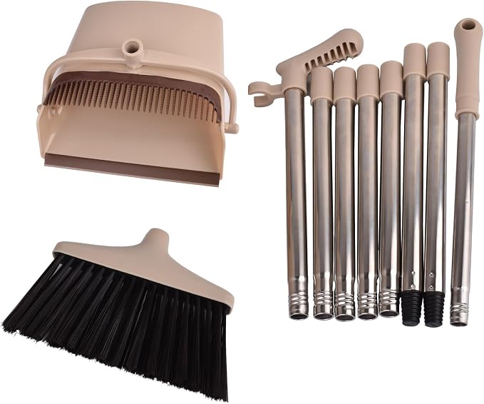 Upgraded Broom and Dustpan Set with Long Handle Standing Broom with Dustpan Combo for Home Kitchen Room and Offices