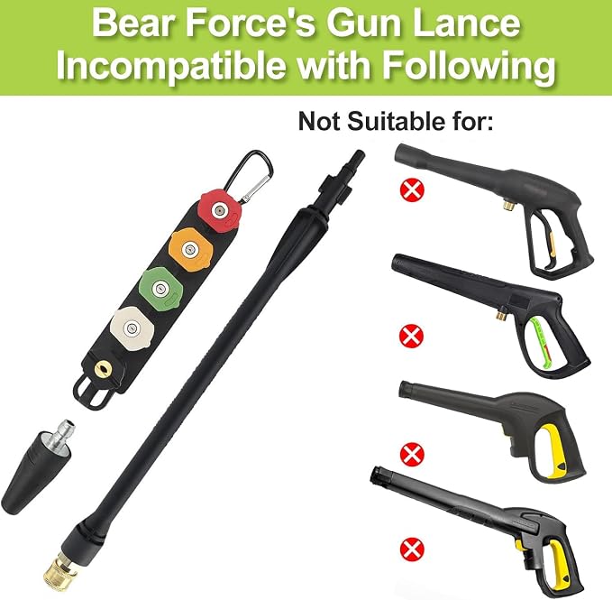 Pressure Washer Replacement Spray Wand with Turbo Nozzleand 5 Spray Tips and Belt Clip Nozzle Holder, Compatible with Bosch, AR Blue Clean, Stanley Pressure Washers