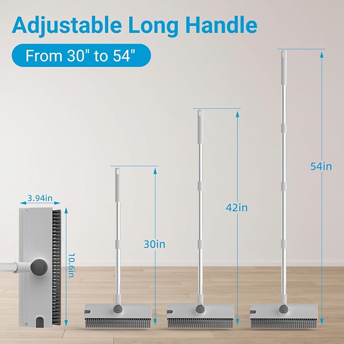 Pool Scrub Brush with 52" Pole, 3 in 1 Pool Cleaning Brush with Squeegee, Floor Scrub Brush with Long Handle, Deck Brush for Swimming Pool Tile Wall Patio Concrete White