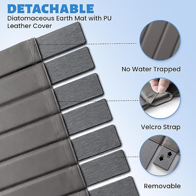 Large Stone Dish Drying Mat for Kitchen Counter, Quick-Dry Diatomaceous Earth Mat with PU Cover & Waterproof Bottom, Foldable Absorbent Drying Stone for Dishes, Cups and Bottles(25.2'' × 16.1'')