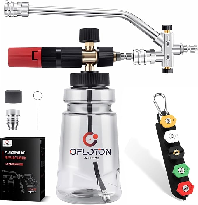 Foam Cannon for Pressure Washer, with Foam Cannon Dual Connector, Double Tip Attachment for Pressure Washer Soap Cannon, 5 Power Washer Nozzle Tips, 1/4” Quick Connect, 4000 PSI Foam Sprayer