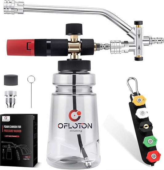 Foam Cannon for Pressure Washer, with Foam Cannon Dual Connector, Double Tip Attachment for Pressure Washer Soap Cannon, 5 Power Washer Nozzle Tips, 1/4” Quick Connect, 4000 PSI Foam Sprayer