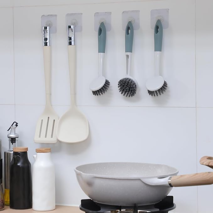 Patelai 48 Pack Kitchen Scrub Dish Brush with Long Handle Dish Scrubber with Stiff Bristles Scrub Brushes for Kitchen Dishes Washing Tools, Pots, Pans and Sink Cleaning (Celadon)