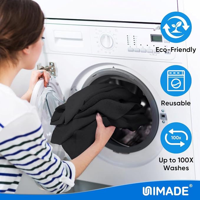 UNIMADE Microfiber Cleaning Cloth, 20 Pack Reusable Microfiber Towels for Cars Lint Free Cleaning Shop Towel Rags for Home Kitchen Automotive Bar Mechanic Restaurant Garage, 11.5"x 11.5", Black