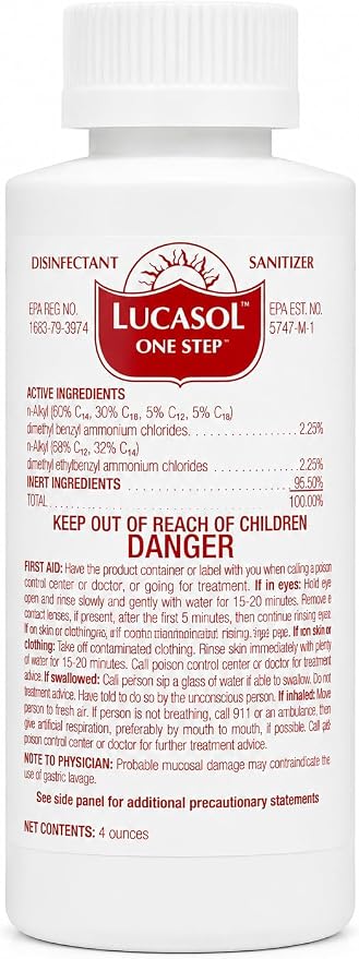 Lucasol One Step Disinfectant, All Purpose Cleaner Disinfectant For Hospitals, Barber Supplies, Household Essentials, School, Salons, Household Cleaning And More - 4 Fl Oz