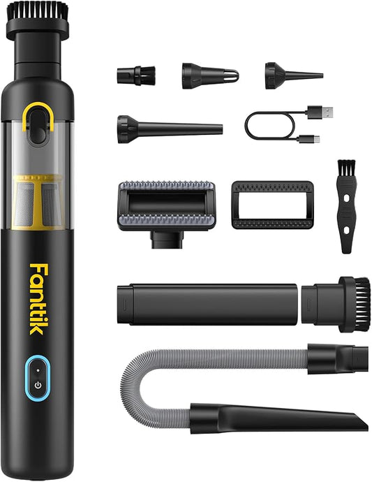 Fanttik Slim V8 APEX Car Vacuum, 4-in-1 Portable Mini Cordless Vacuum with 19000pa Suction Power for Pet Hair, Type-C Charge, One-Touch Empty for Car, Office Desk, Keyboards (Black)