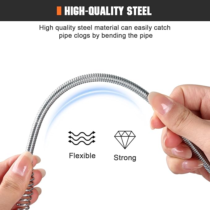 Drain Auger 25 Ft,Plumbing Snake With Drill Adapter,Pipe Clog Remover for Kitchen Bathroom Shower Sink Cleaning,Flexible Spring Steel