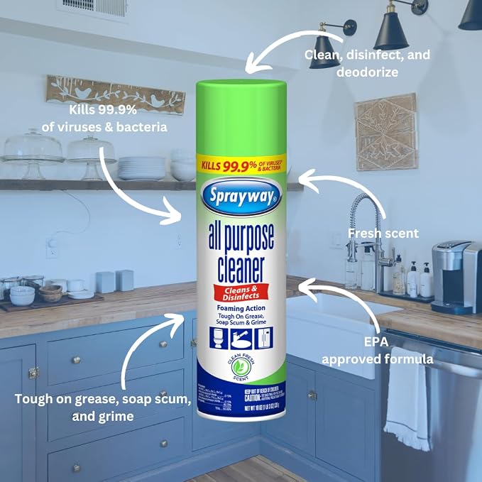 Sprayway All Purpose Cleaner Foaming Spray | Fresh Scent | 19oz | 1 Pack | Disinfectant, Foaming Multi-Surface Cleaner, Cuts Grease & Grime | Kills 99.9% of Germs