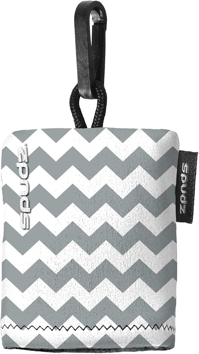 SPUDZ Classic Microfiber Lens Cleaner – Clip-On Pouch, Washable – for Binoculars, Scopes, Glasses, Screens | Classic | Gray Chevron, 10 x 10 Inch