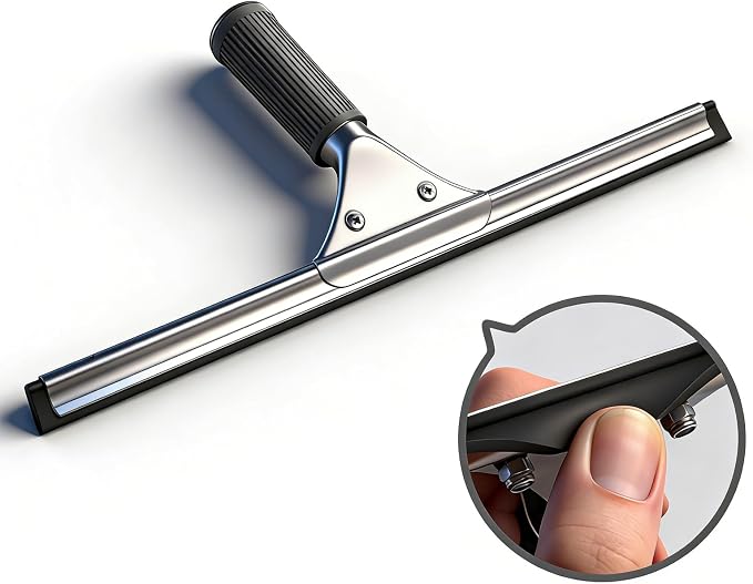 14-Inch Shower Squeegee for Glass Doors, Windows and Mirrors, Stainless Steel Bathroom Water Wiper with Flexible Blade and Ergonomic Handle