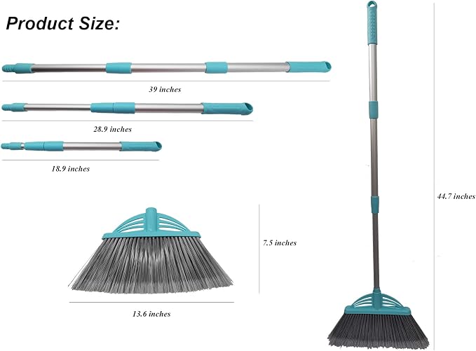 Mini Broom and Dustpan and Telescopic Rod Long Handle Broom, Camping Cleaning Tools, Light Blue