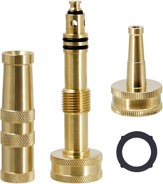 Twinkle Star Brass Heavy Duty Adjustable Twist Hose Nozzle Set | 3/4” GHT Brass Garden Hose Nozzle, Adjustable Water Flow