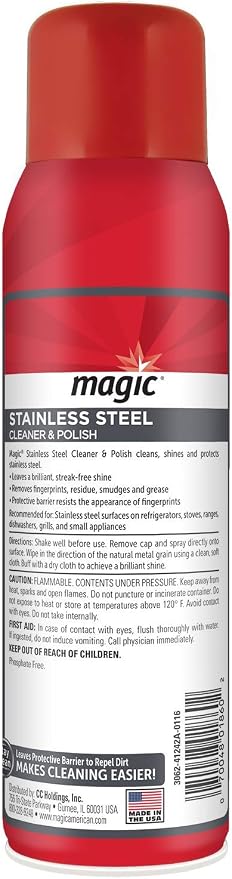 Magic Stainless Steel Cleaner Aerosol - 17 Ounce (6 Pack) - Removes Fingerprints Residue Water Marks and Grease from Appliances - Refrigerator Dishwasher Oven Grill