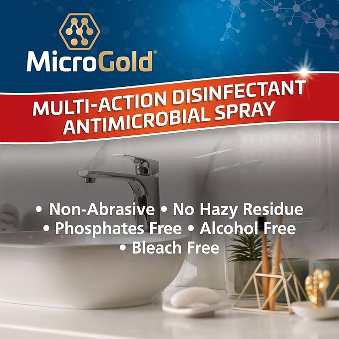MicroGold Multi-Action Disinfectant Antimicrobial Spray Tested and Proven Effective to Kill the COVID-19 Virus, Kills 99.9% of Viruses and Bacteria, 24 Fluid Ounces, 6 Pack, Packaging May Vary