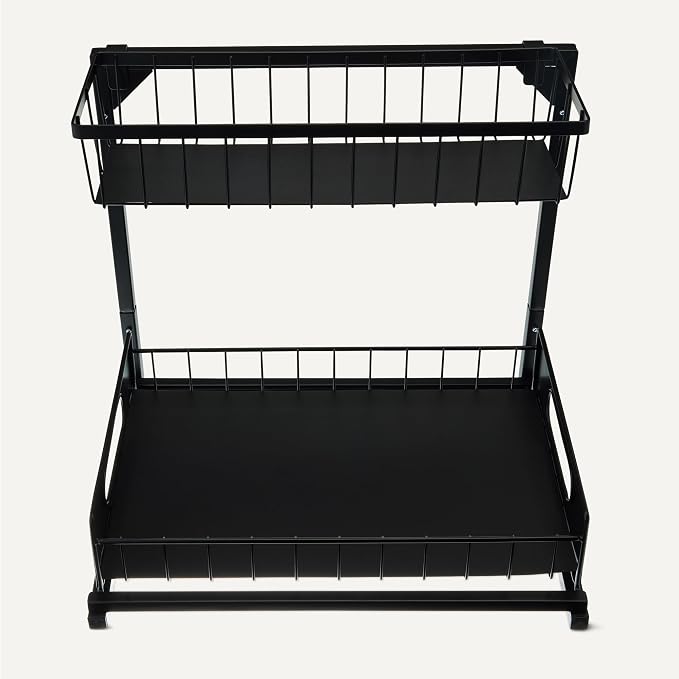 Amazon Basics L-Shape Under Sink Storage Pull Out Cabinet Organizer, Space-Saving Design, Durable and Rust-Resistant, Black, Pack of 2
