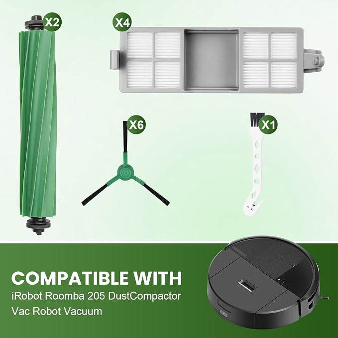 13P Replacement Parts for iRobot Roomba 205 DustCompactor Vac Robot Vacuum | include 2 Main Brushes, 4 Filters, 6 Side Brushes, 1 Cleaning Tool, Accessories Kit
