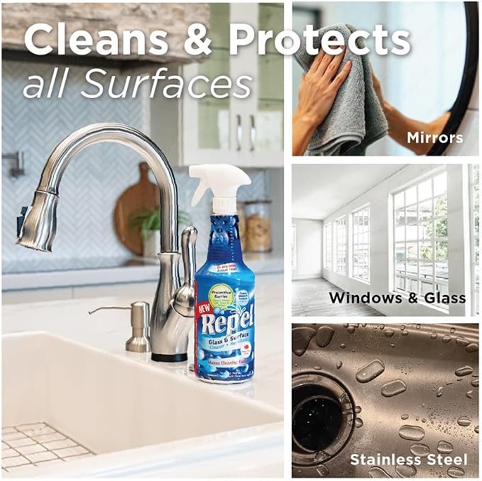 Clean-X REPEL Glass & Surface Cleaner 32 fl. oz. - Cleans & Repels water spots and dirt on glass, mirror, tile and multi surface by UNELKO (3)