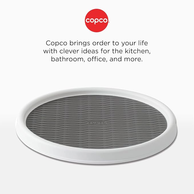 Copco Basics Non-Skid Pantry Cabinet Lazy Susan Turntable,12-Inch,White/Gray,(Pack of 6)