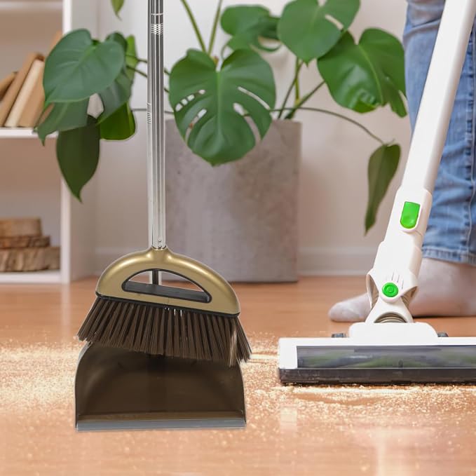 GANAZONO Broom Dustpan Scraper Set Long Handle Stand Up Broom Combo Dustpan for Home Kitchen Room Office Lobby Floor | Long Handle Stand Up Broom Combo Dustpan 25X10X73cm/9.82X3.93X28.69in for Home Kitchen Room Office Lobby Floor