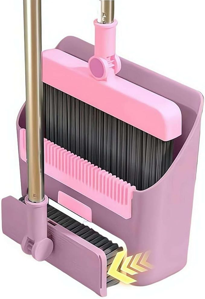 3 in 1 Broom and Dustpan Set with Adjustable Push Broom with Long Handle for Floor Sweeping,Brooms Set for Indoor & Outdoor Sweeping and Scrubbing, Ideal for Pet Hair, Liquids Spills,Dirt