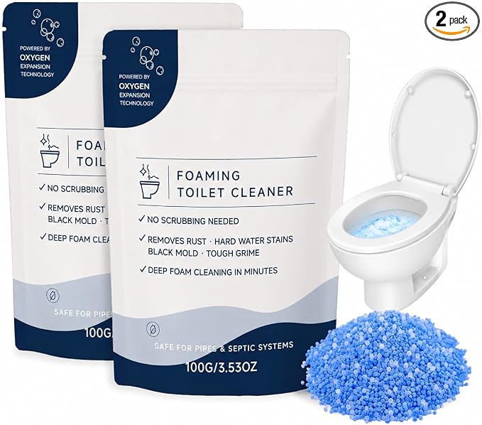 Restorabowl Foaming Toilet Cleaner Powder, Toilet Bowl Cleaner & Stain Remover, No Scrubbing Required Deep Cleaning Foam, Removes Hard Water Stains Tough Grime(2pcs)