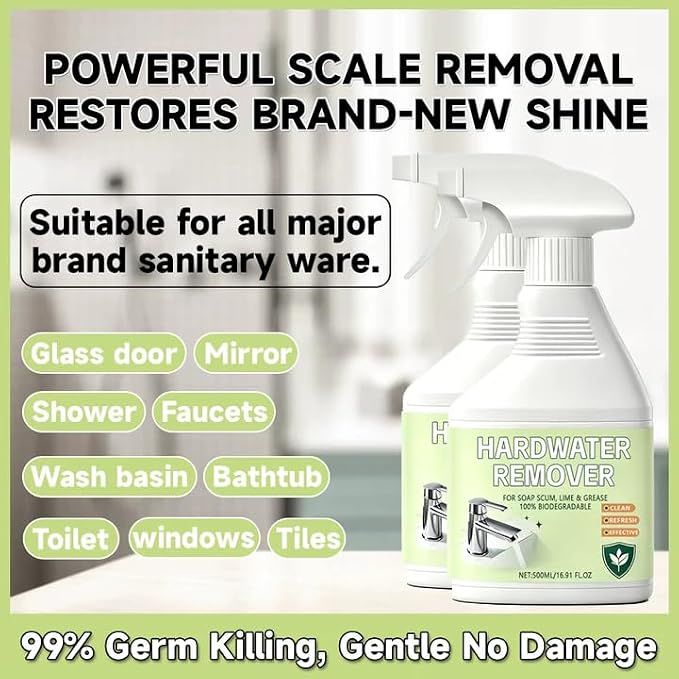 Hard Water Stain Remover, Shower Glass Cleaner Soap Scum Remover, Limescale Buildup Remover All-Purpose Bathroom Cleaner, for Glass, Shower Doors, Tiles, Toilet, Tub, Sink & Water Pipes (1PC)