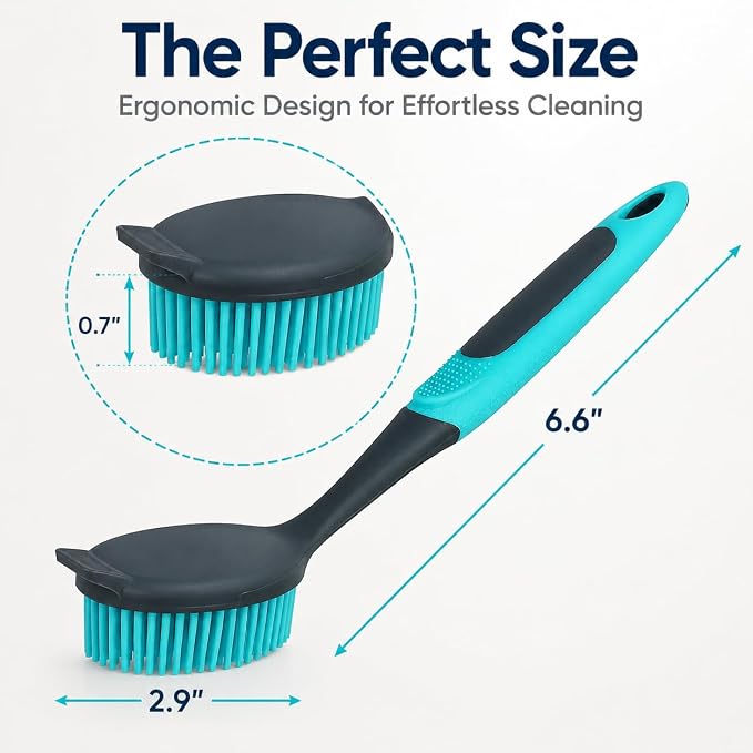2-Pack Dish Brush with Handle, Kitchen Dish Scrubber Soft Dishwashing Brush for Cleaning Pots, Pan, Sink
