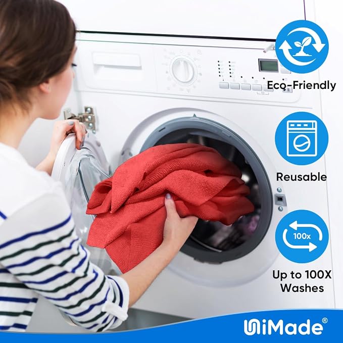 UNIMADE Shop Towels Rags, 50 Pack Reusable Shop Rags Bulk Microfiber Cleaning Cloth Lint Free Cleaning Towels for Car Kitchen Automotive Bar Mechanic Restaurant Garage, 11.5"x 11.5", Red