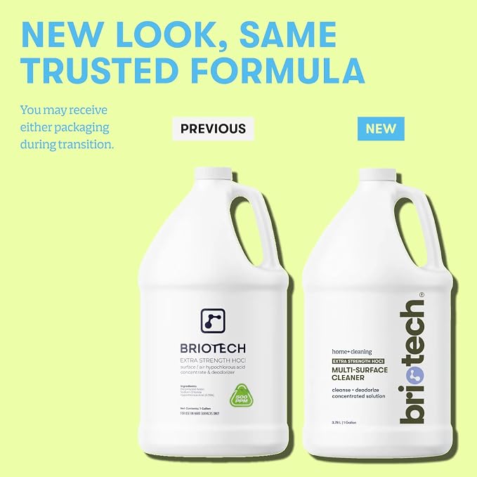 BRIOTECH Extra Strength HOCl Cleaner, 500 PPM Hypochlorous Acid Concentrate, ULV Foggers & Humidifiers, Professional Deodorizer for Dental, Offices, Schools, Homes, Peroxide Free, 1 Gallon (4 Pack)