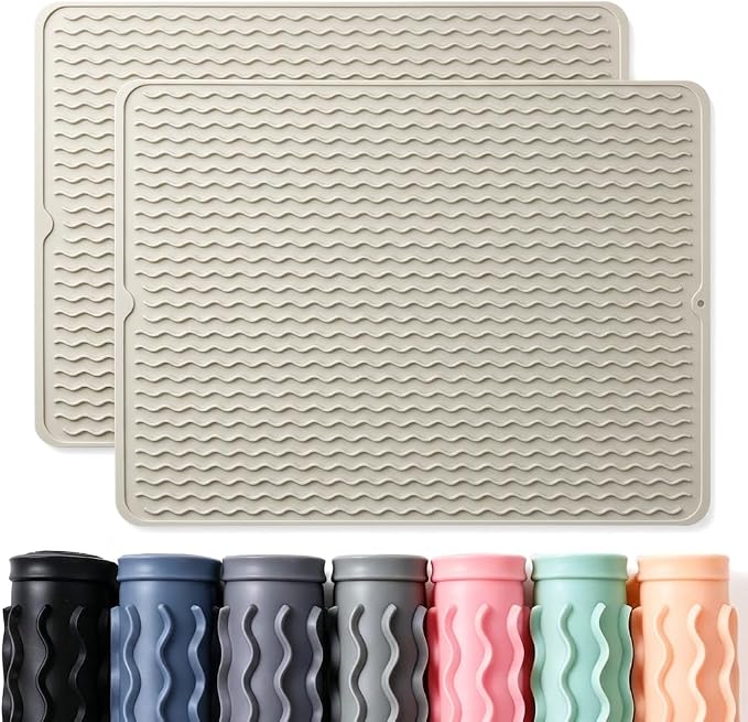 2 Pack Caketime Silicone Dish Drying Mat for Kitchen Counter Cooking Baking Under Sink Protector Espresso Machine Accessories Stone Rack Trays Drain Extra Large 24"x18"