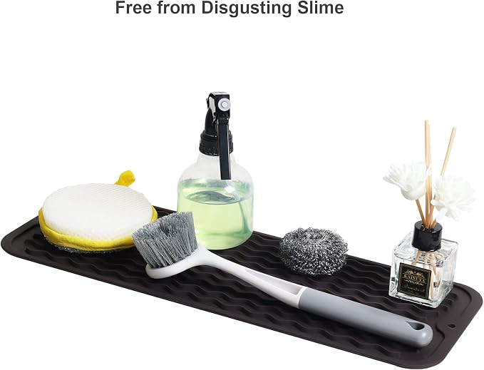 ZLR Small Dish Drying Mat (6" x 17" / 153 x 433mm) - Narrow Silicone Drainer for Kitchen Counter, Apartment & RV - Compact Sponge Holder & Sink Caddy Tray, Non-Slip Food-Grade Silicone (Coffee)
