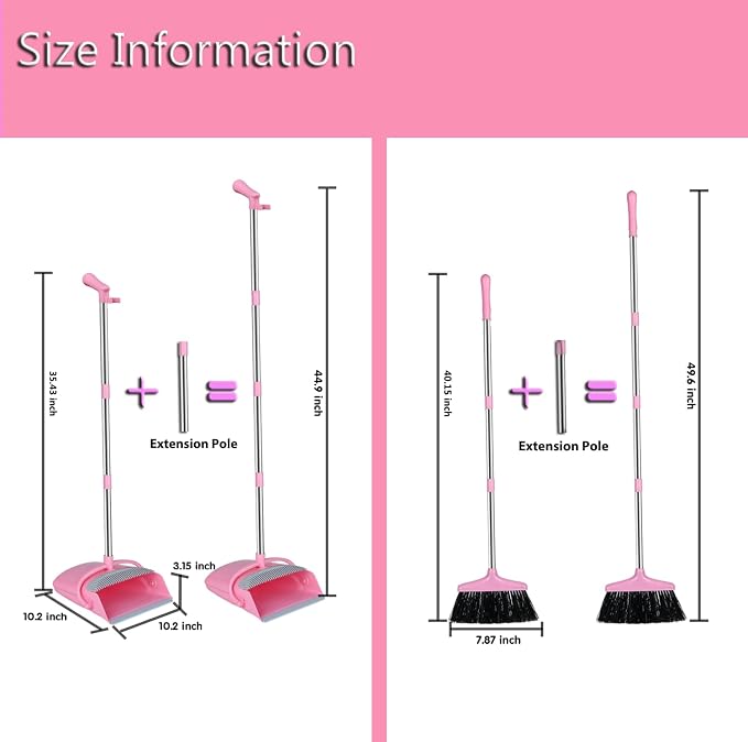 Broom and Dustpan Set, Broom with Dustpan Combo Set for Home Office Kitchen(Pink) | for Home Office Kitchen, Broom with Dustpan Combo Set, Pink